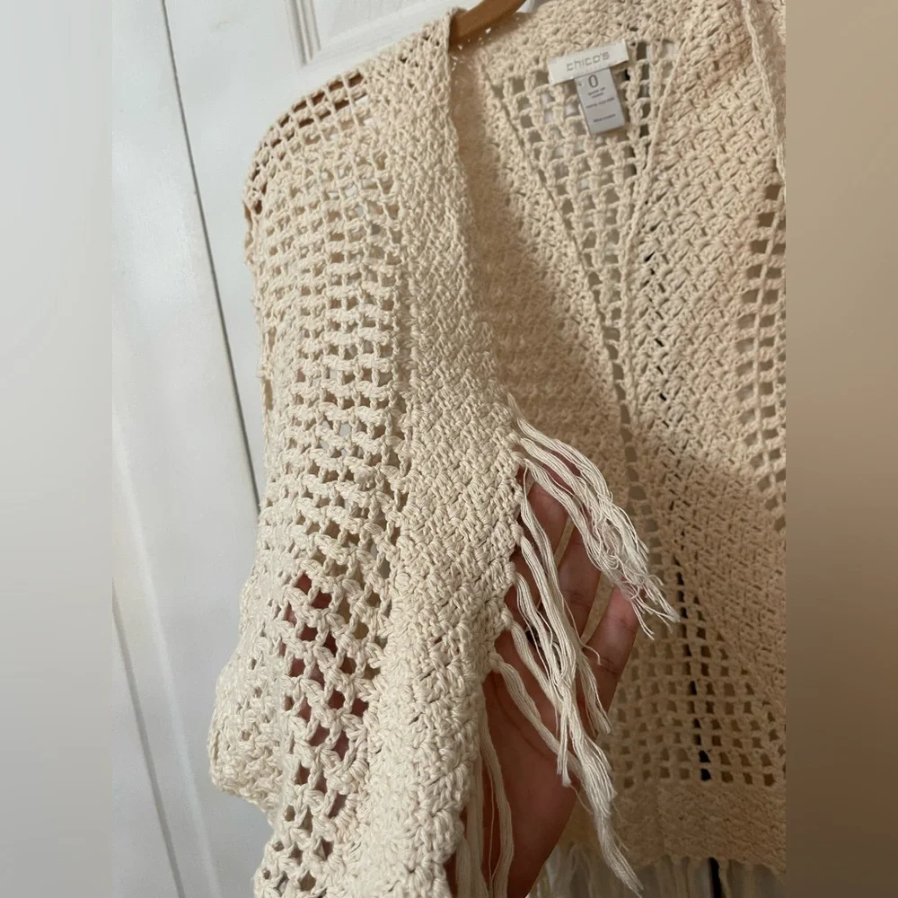 Chico’s Knitted Crochet Bohemian Prairie Cottage Core Cardigan Sz S Chico Sz 0 - Picture 2 of 7